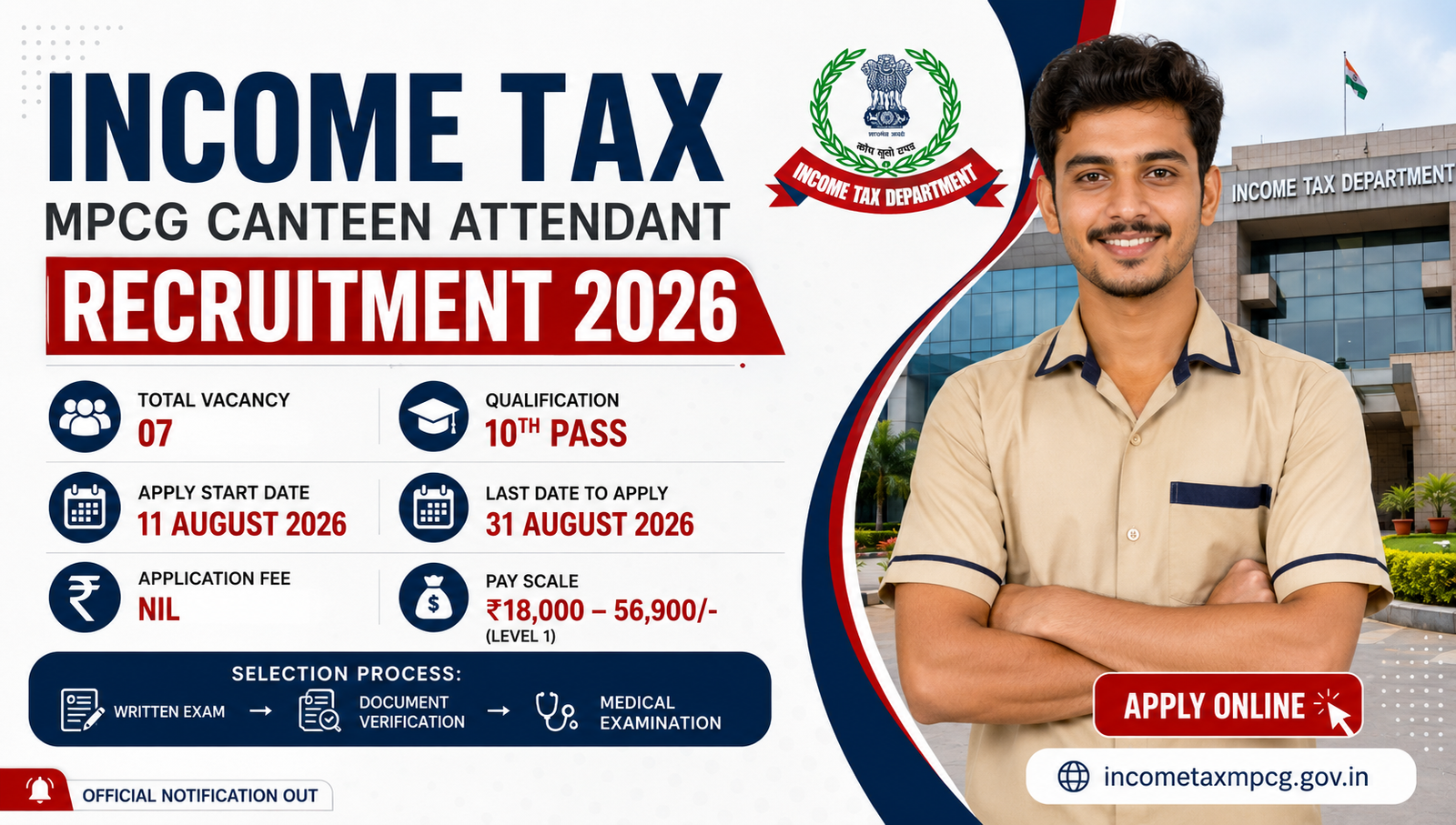 Income Tax MPCG Canteen Attendant Recruitment 2026