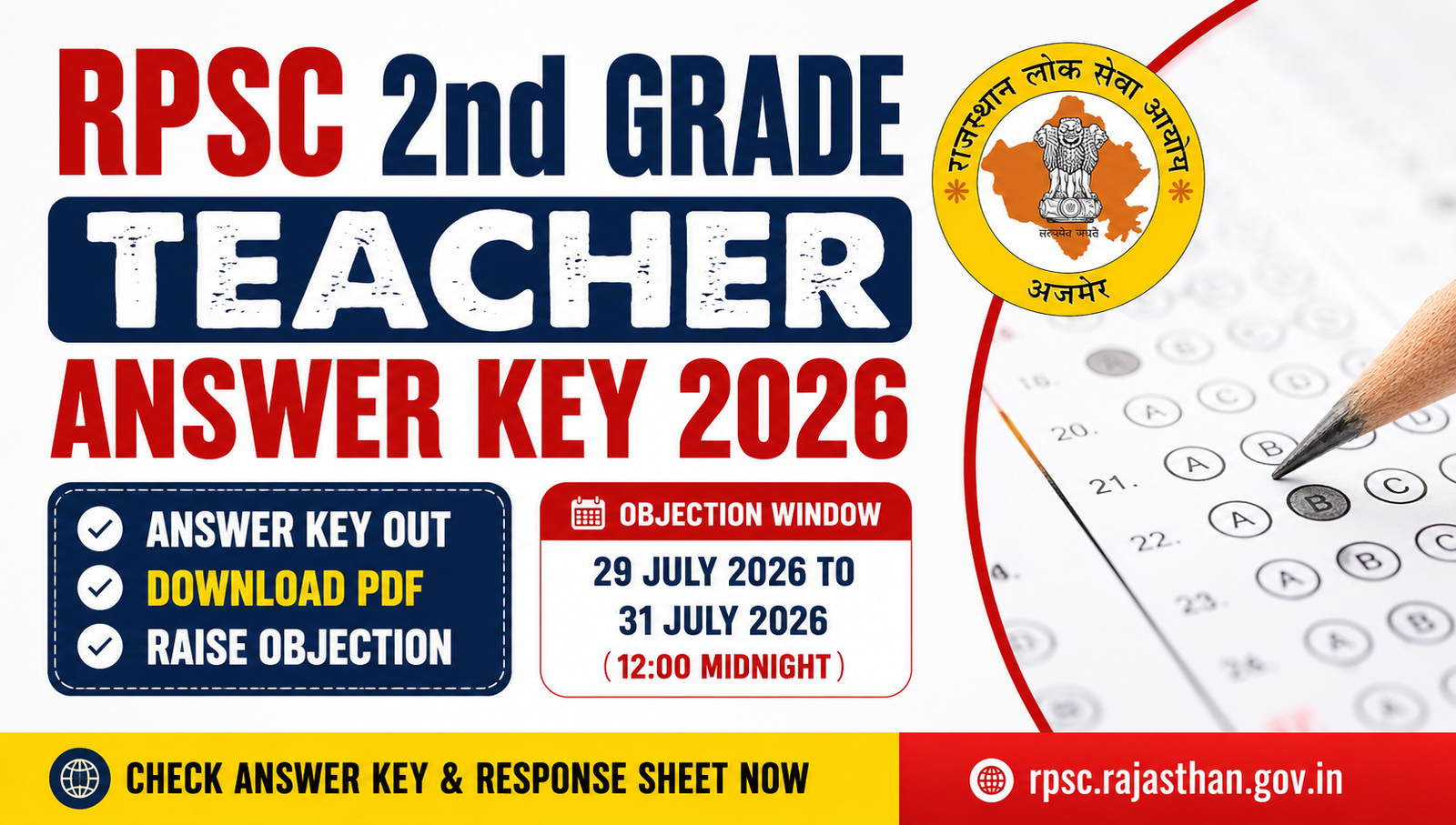RPSC 2nd Grade Teacher Answer Key 2026